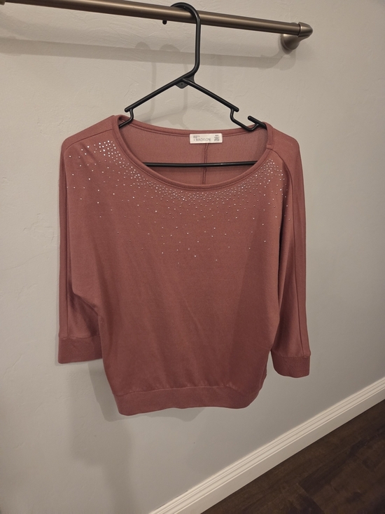 89th & Madison Tops - 89th & Madison Dusty Rose Embellished Scoop Neck Top